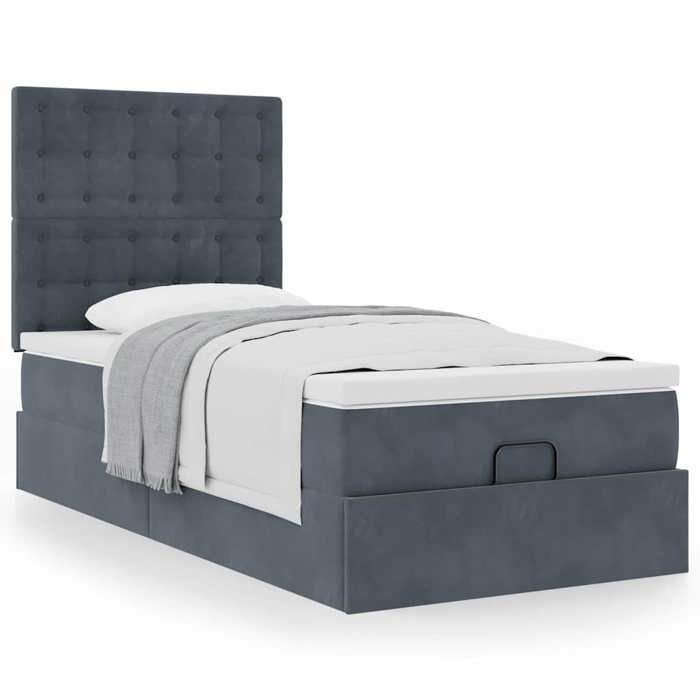VidaXL Ottoman Bed Frame with Mattress Dark Grey 90x190 Cm Velvet, Bed Frame, Upholstered Bed Frame, Bed Frame 3313584