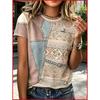 Moda Donna Girocollo Manica Corta Stampa Colore 3D Casual T-shirt Casual a Manica Corta Girocollo