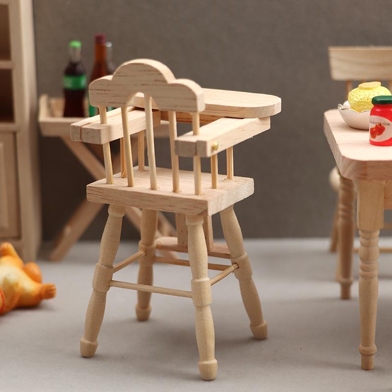 1:12 Dollhouse Miniature Oak High Chair - Natural Color for Baby or Child Scene Model
