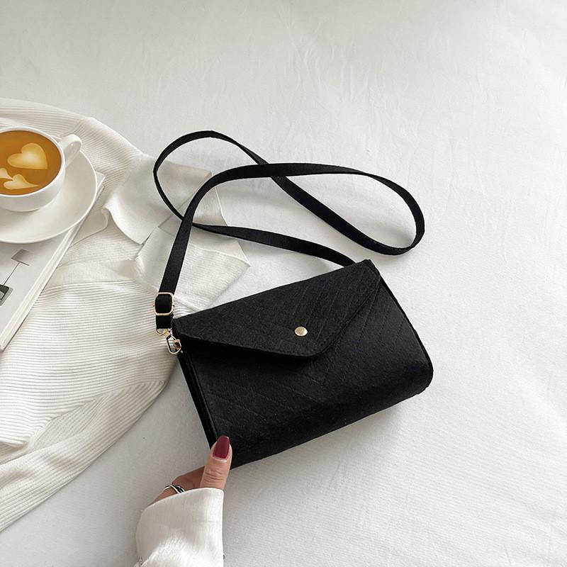 Chic Fashionable Everyday Handbag Vintage Simple Design Medium Felt Bag чёрный