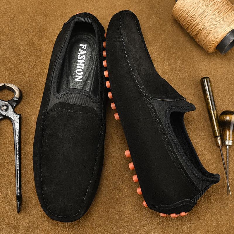 Spring Trendy British-Style Men's Slip-On Shoes - Solid Color, Simple, Casual, Large Size, Korean Fashion.