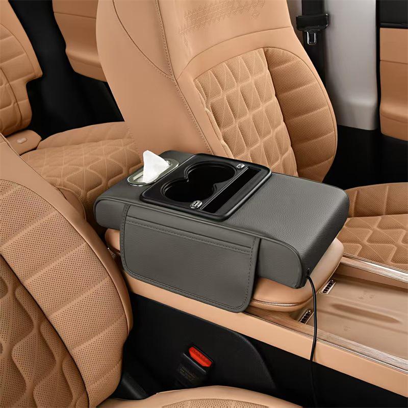 Universal Car Armrest & Tissue Charging Box: Extended & Thickened Four-in-One Heightening Pad