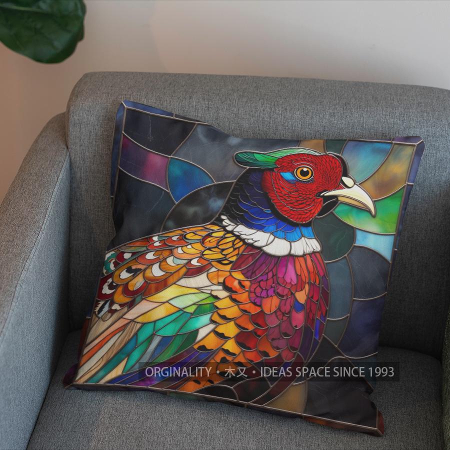 2D Colorful Stained Glass Peacock Pattern Pillow Cover Pattern Cushion Cover Suitable For Sofa Bedroom Car Pillow Cover