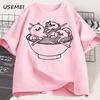 Japanese Style Cat Ramen T-Shirt Cotton Short Sleeve Kawaii Anime Tshirt Ramen Kitten Graphic Tees Cute Food Tee Shirt Clothes