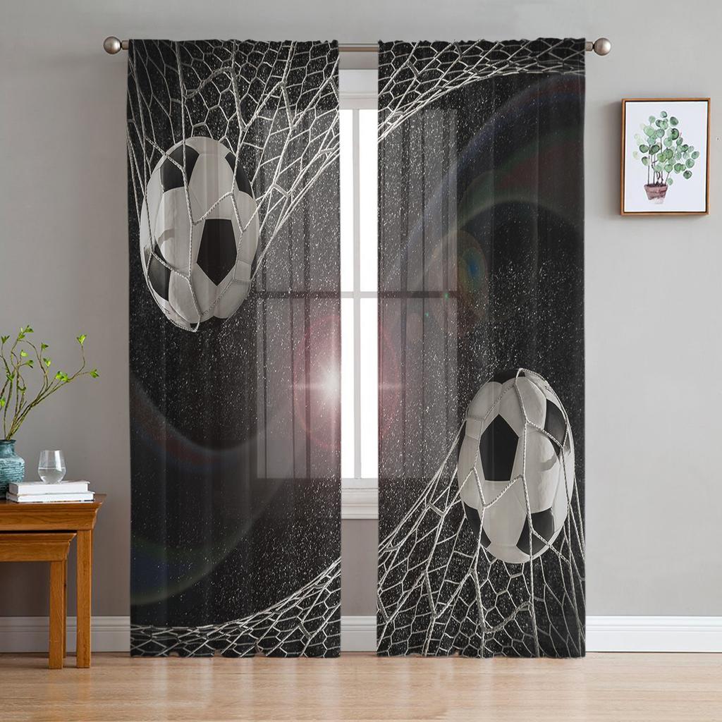 Light Filtering Soccer Football Net Sketch Curtain Living Room Decoration Tulle Window Bedroom Voile Organza Drapes Modern Polyester Washable Ready