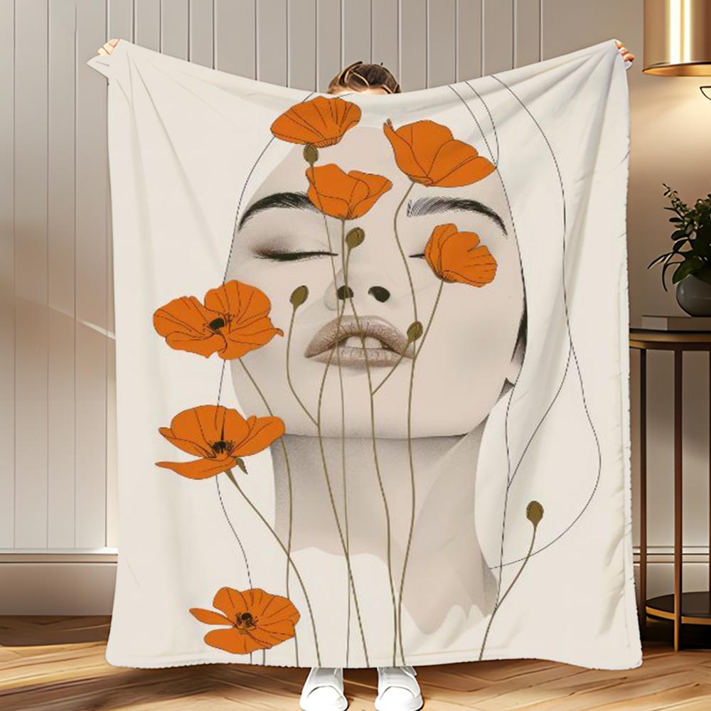 Abstract Face Collection Print Throw Soft Coral Fleece Blanket 310gsm Fluffy Warm Throw for Sofa Bed Couch Bedroom Decor