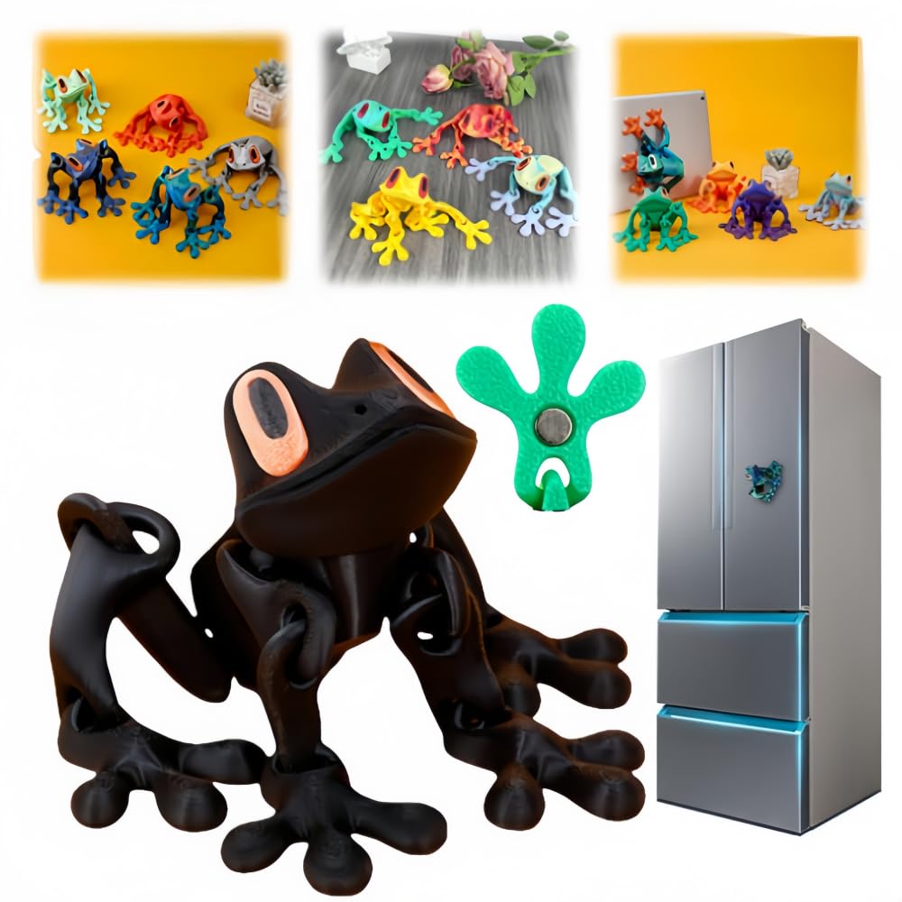 3D Printed Coloful Magnetic Frog Joint Movable Ornaments Kitchen Refrigerator Magnet Home&Office Desk Decoration 12Cm/5In