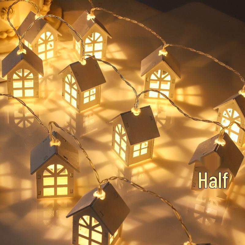 Wooden Christmas House LED String Lights - Colorful, Glowing Decor for Room and Bedroom