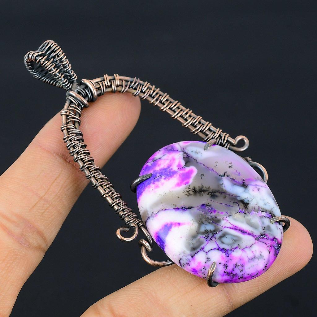Pink Dendrite Opal 999 Copper Wire Wrapped Pendant, Handmade Gemstone Pendant Jewelry, Gifts For Wife Brand New Pendant