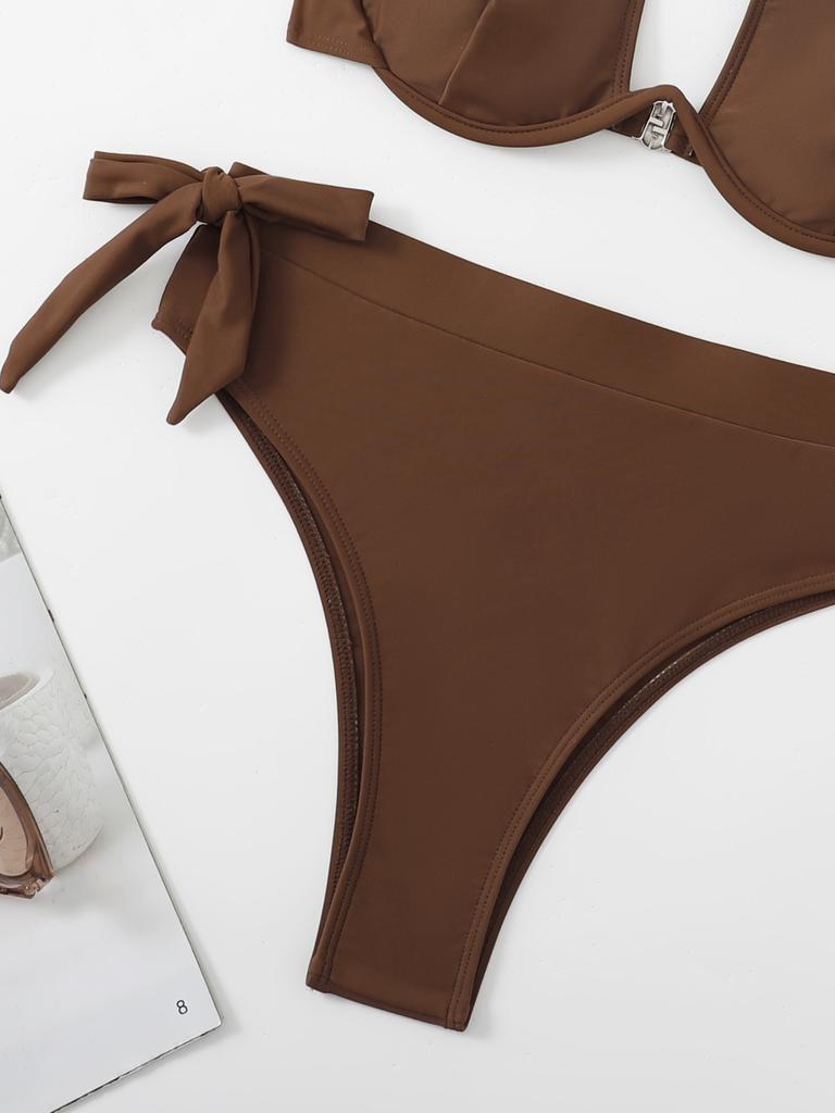 Push Up Bikini High Waist Women Swimsuits Female Swimwear Padded Biquini Solid Beachwear Bathing Suit Swimming Suit Bikinis Set