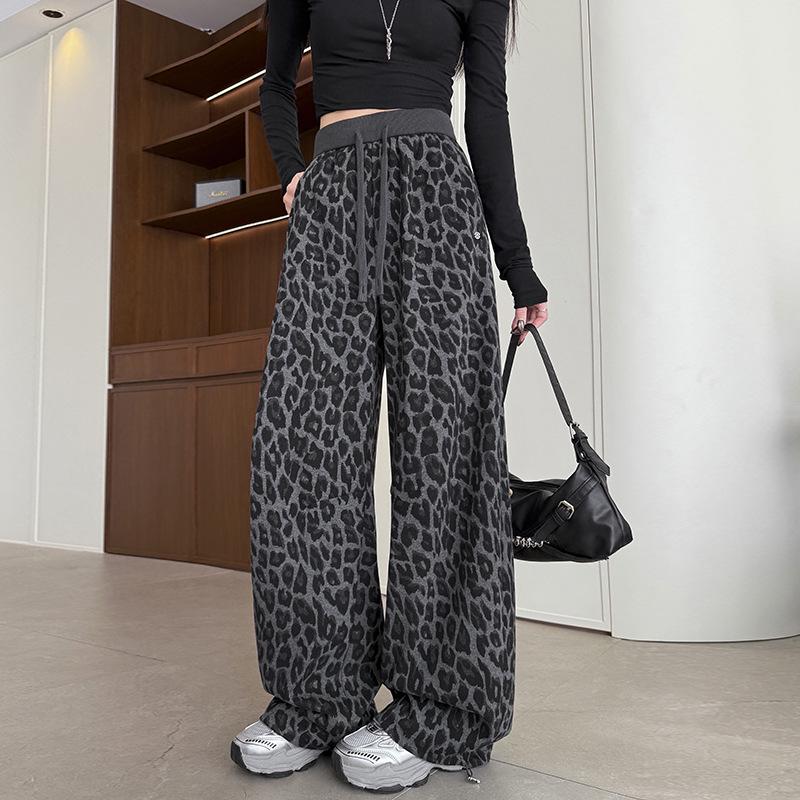 2026 Neuer Stil Damen Leopardenmuster Weite Beine Hoher Bund Lässige Hose