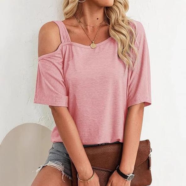 

Women s Casual Off-Shoulder Loose Short-Sleeve T-shirt Medium