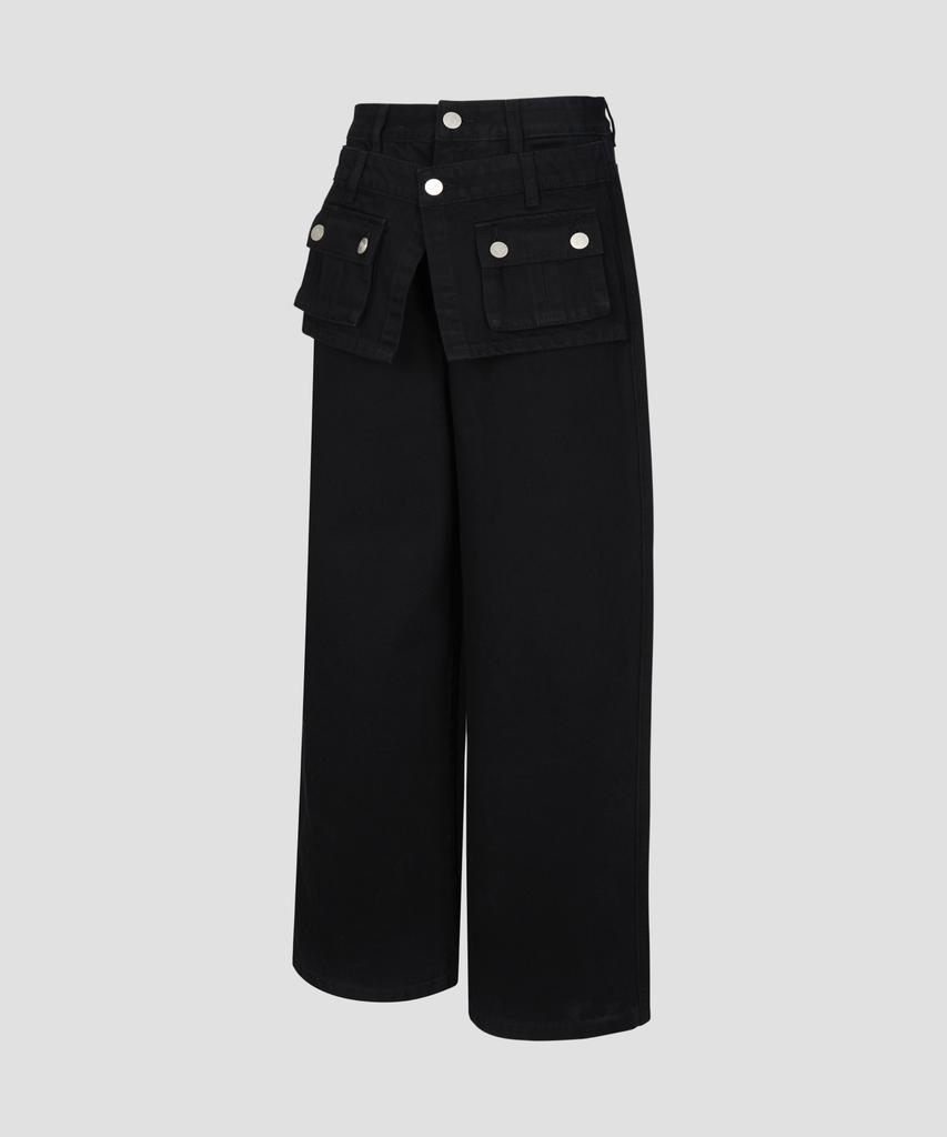 Beodeonteu Garment Dyed Multi-Pocket Layered Pants [Black]