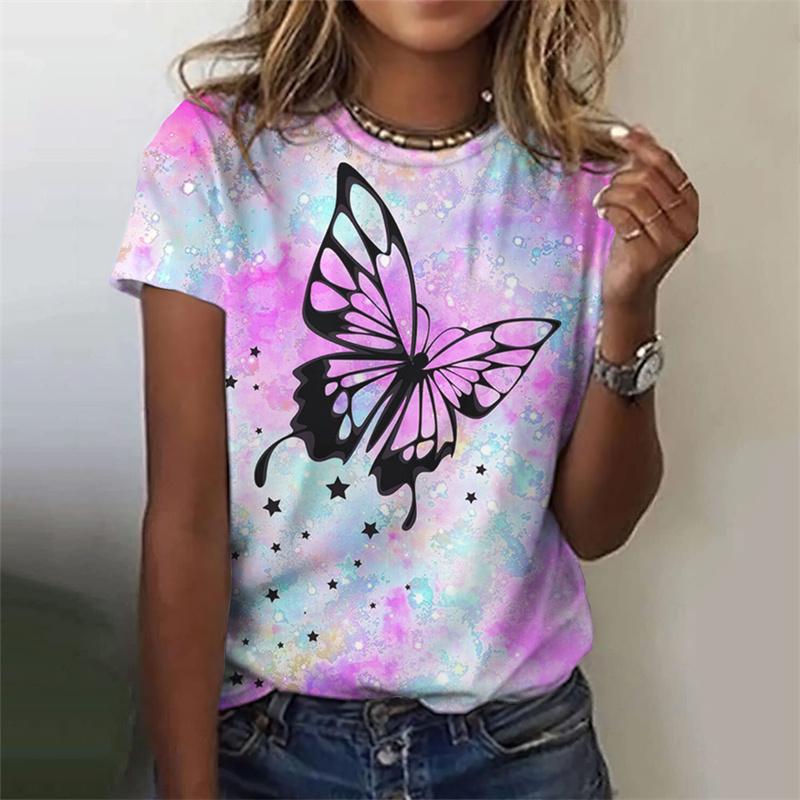 Harajuku New 3D Flower Butterflies Printing T Shirt Floral Graphic T-shirts Women Fashion Short Sleeves Girl Tee Shirts Clothing