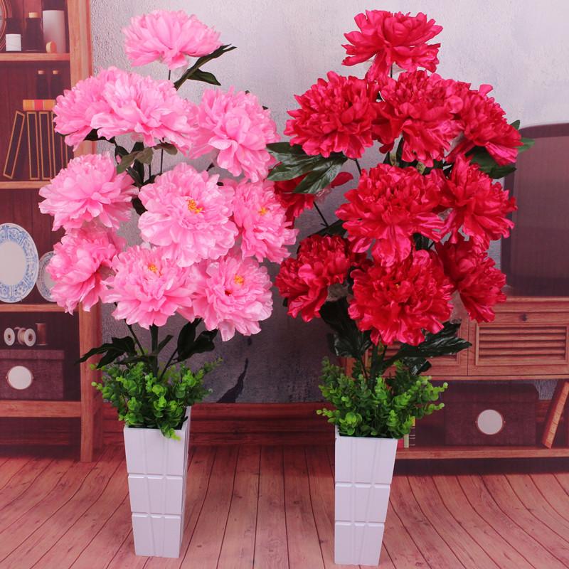 Simulation Peony Flower 10 Heads Rich and Core-spun Peony Simulation Flower Wedding Home Studio Decoration Artificial Fake Flower