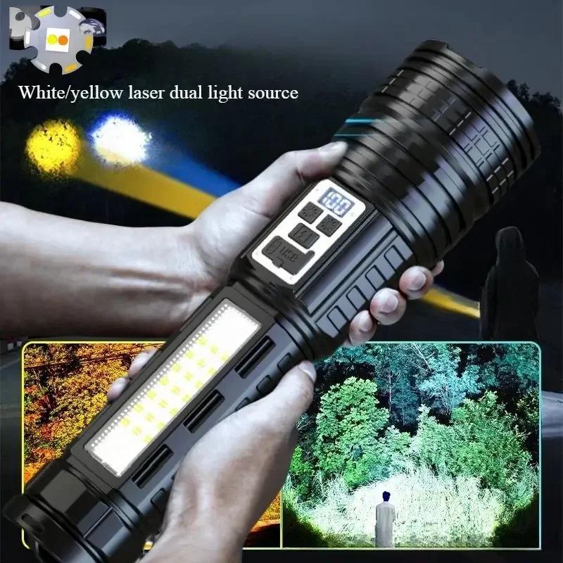 Super Bright Flashlight USB Rechargeable Most Strong LED Flash Light Long Range Torch Zoom Outdoor With Digital Power Display