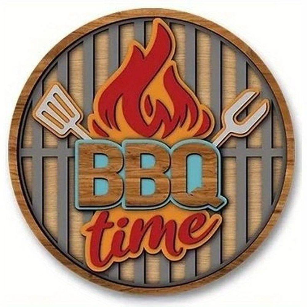 Metal Poster Round BBQ Beer Outdoor Wall Art Decor