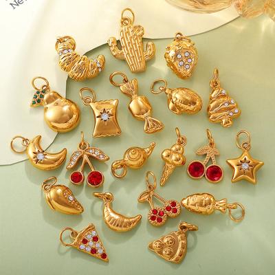 Europäischer und amerikanischer Ins-Stil, süßer und cooler Wind, DIY-Anhänger in Frucht-, Stern- und Mondform, Edelstahl, 18 Karat Gold plattiert, vielseitiges Accessoire