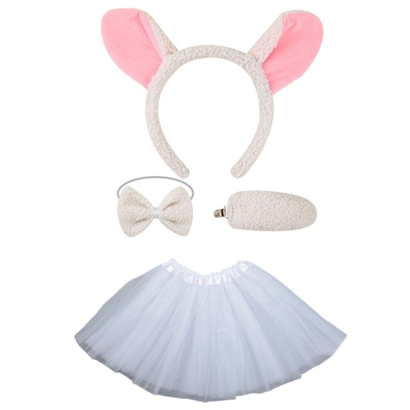 Sheep Costume Set Sheep Ears Headband Plush Tail Bowtie Sheep Hair Hoop Set Mesh Skirt for Halloween Costume Cosplay