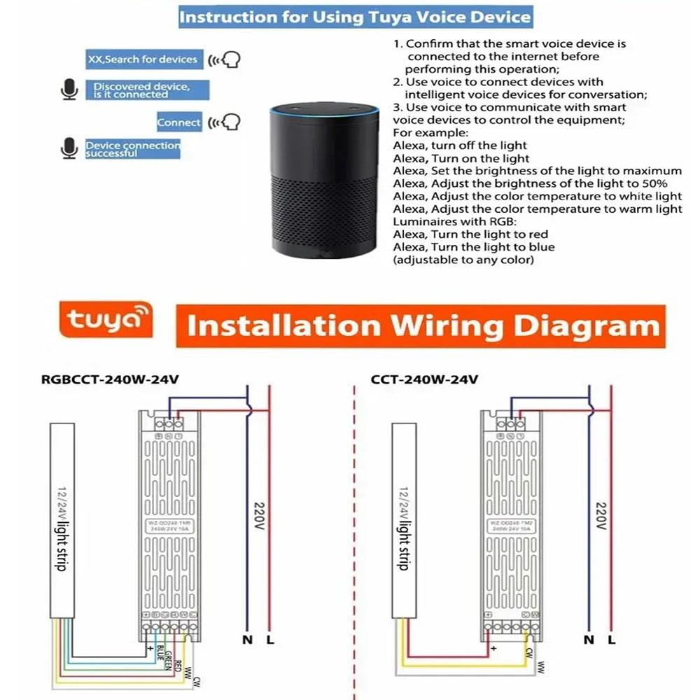 DC 24V LED Power Supply Dimmer Transformer AC175-265V Tuya Zigbee3.0  Support Alexa Gooogle Voice APP Control For CCT LED Strip