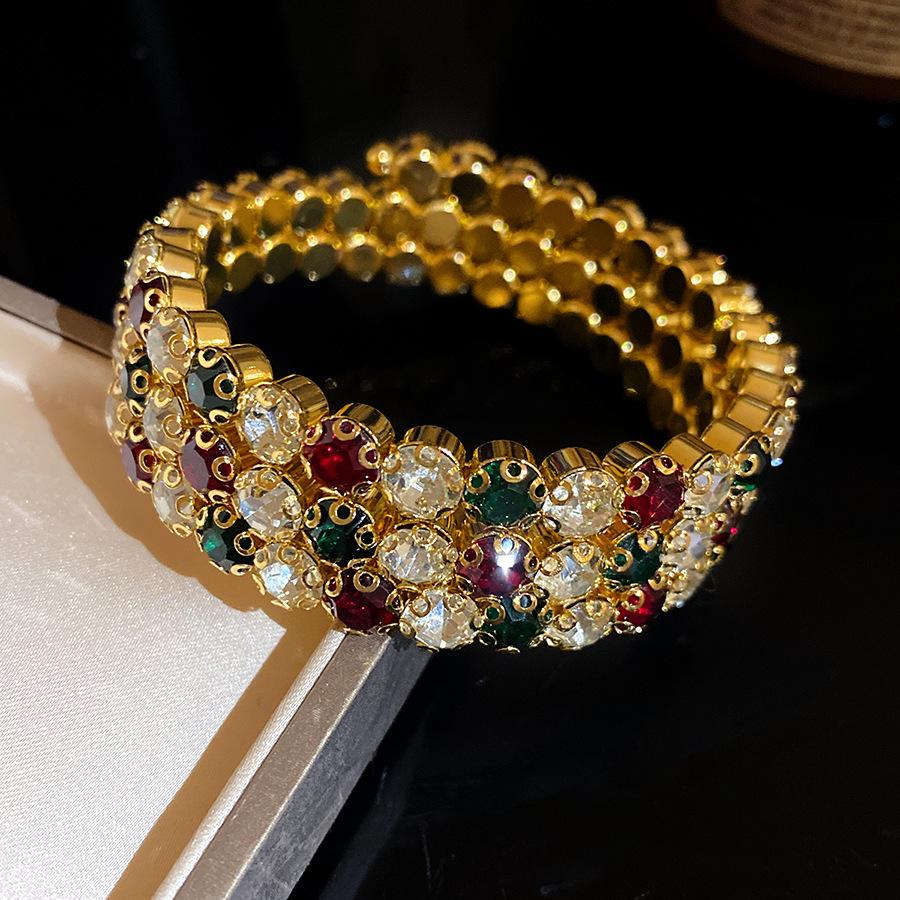 Elegantes Retro Geometrisches Diamantbesetztes Offenes Armreif-Armband für Damen