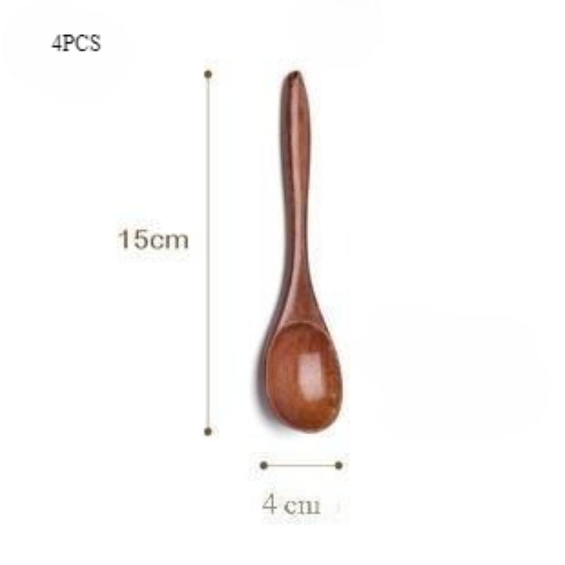 4PC Wooden Spoon Wood Tableware Spoon Anti-Scald Tea Coffee Stirring Spoons Kitchen Cooking Utensil Tool Soup Teaspoon