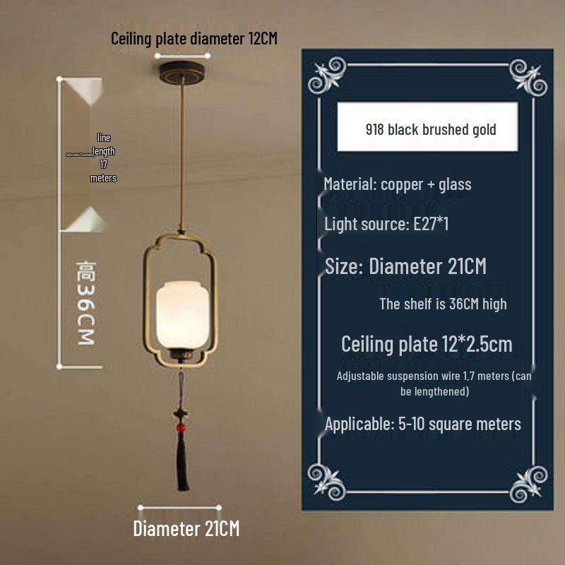 All-Copper Enamel Pendant Light - New Chinese Luxury for Dining, Bar, Aisle, Bedroom, or Tea Room.