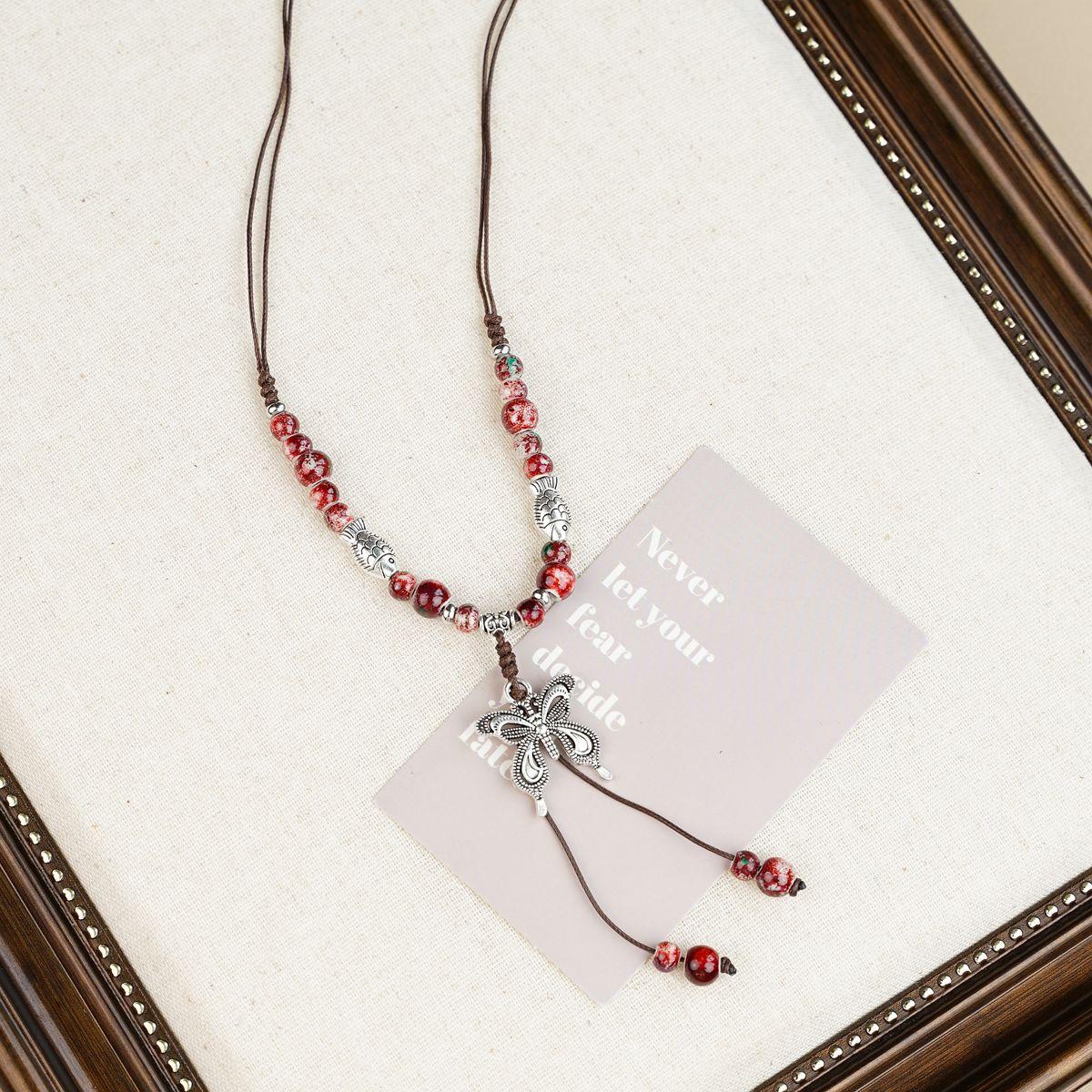 Zen hot-selling ethnic style concubine drunk butterfly long necklace sweater chain antique clothes pendant Chinese style pendant