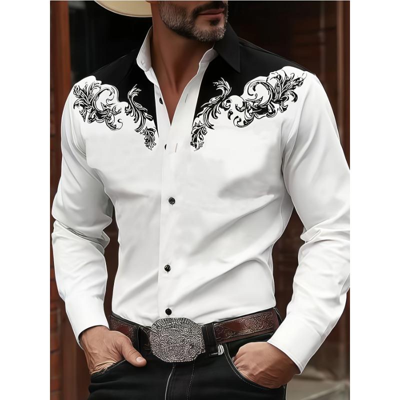 Fashion Men's Western Cowboy Long Sleeve Vintage Spring/Autumn Long Sleeve Shirt
