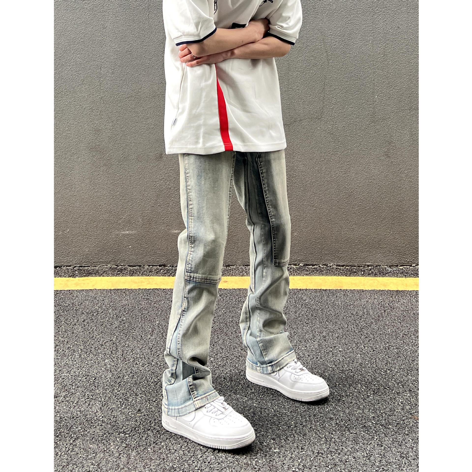 JYL Мужские Джинсы На Шнурке Эластичный Пояс Свободные Прямые Уличный Стиль Оверсайз Осень Деним XL