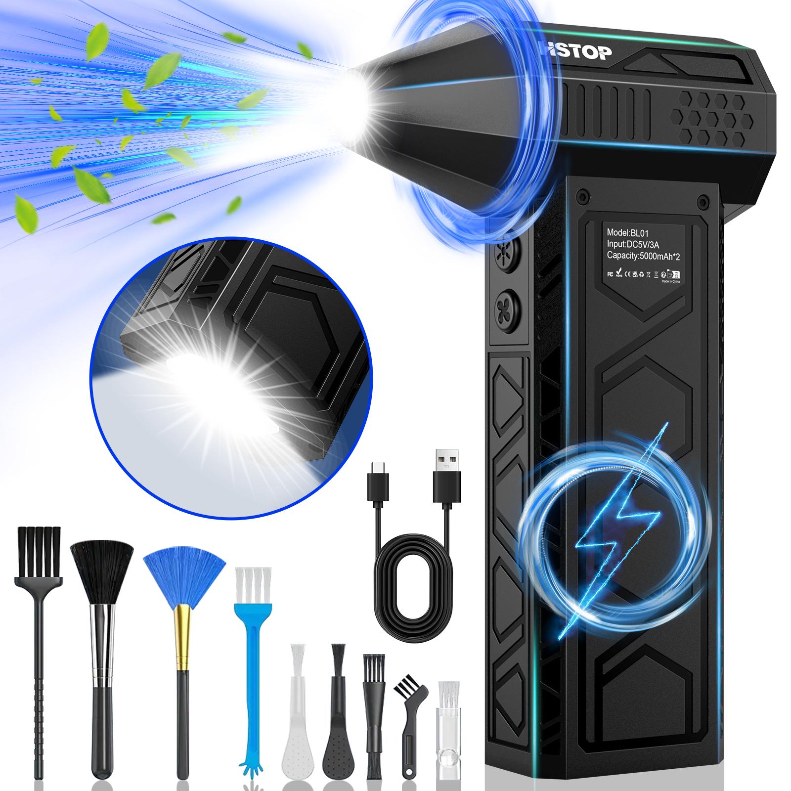 

Вентилятор сжатого воздуха, пылеуловитель, 180000 об/мин, электрический пылеуловитель, аккумулятор 5000 мАч со светодиодными лампами и функцией охлаждения, возможность зарядки через USB