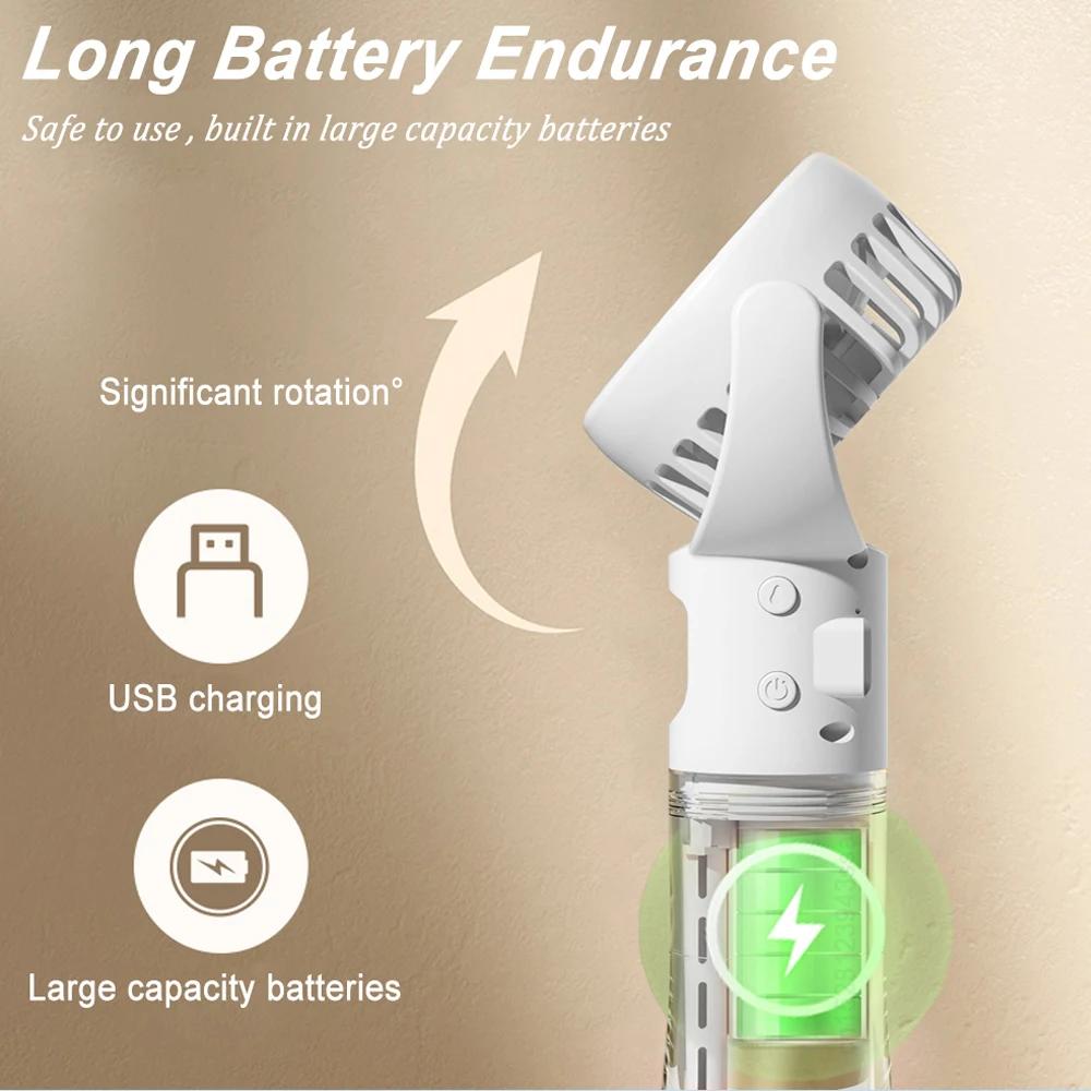 Mini Handheld Humidifier Fan Portable Mist Fan USB Rechargeable Battery Fast Charging Water Spray Hand Fan with Humidifier
