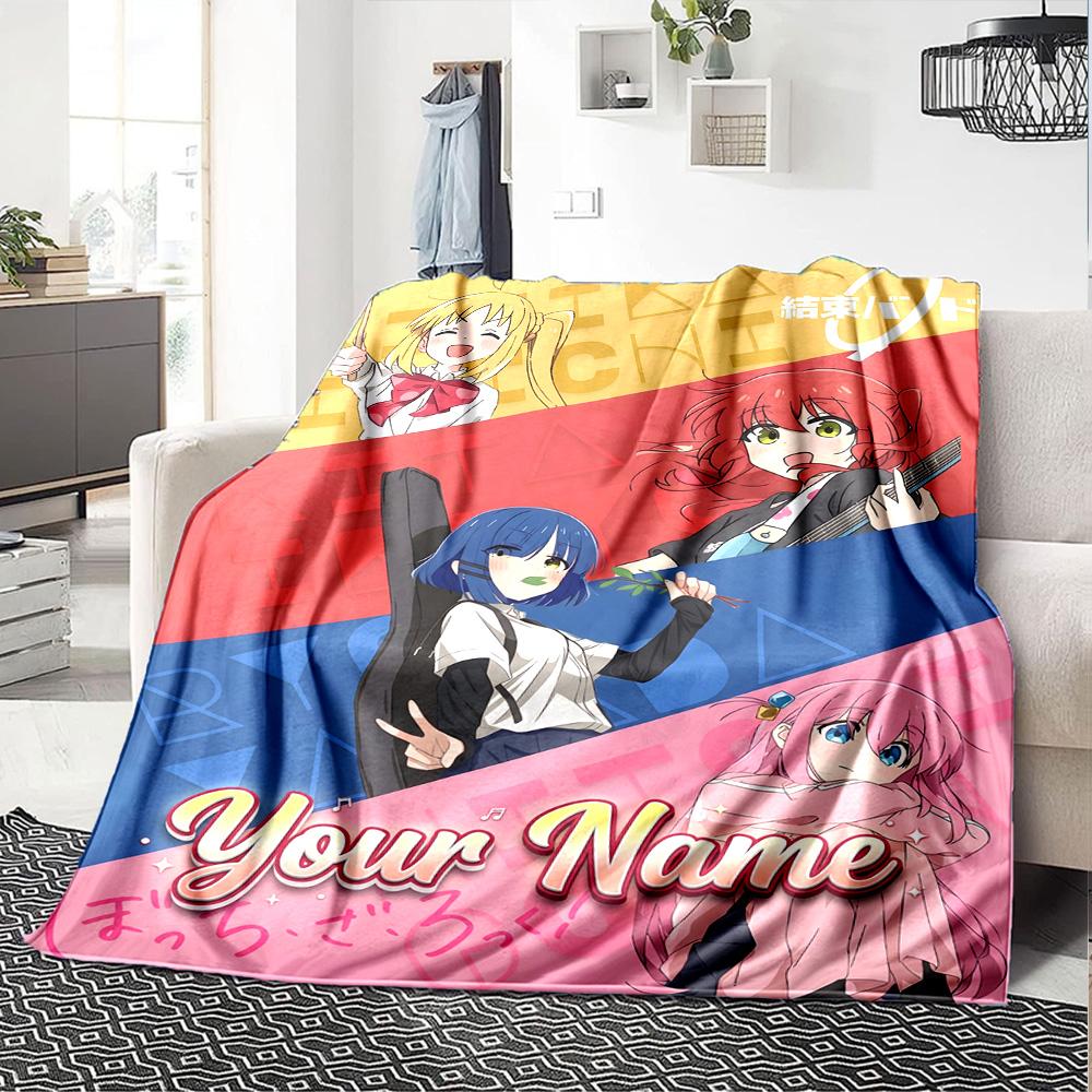 1pc BOCCHI THE ROCK Blanket with Custom Name, Gift, for Men and Women, Soft Blanket, Good for Sofa Bed Couch Travel, Lightweight Flannel Blanket