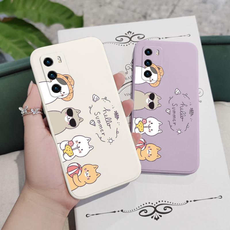 Vacation Cats Phone Case For Huawei P40 P50 P30 P20 Pro Lite Nova 5t Y7A Mate 20 Pro Lite Liquid Silicone Cover