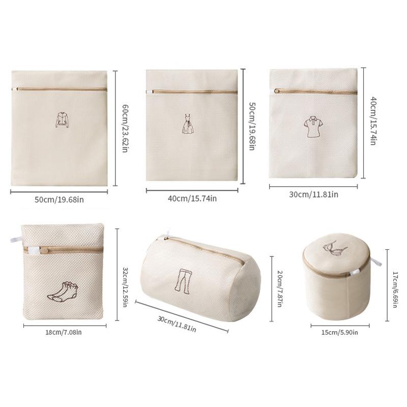 4/6pcs Embroidered Style Laundry Bag Double Layer Thickened Clothes Cleaning Protect Bag Anti-deformation Clothing Organizer