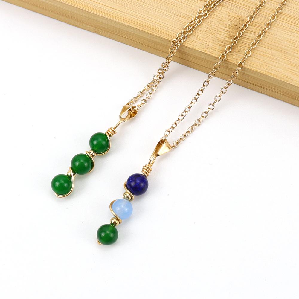 Hand-Wound Crystal Bead Agate Amethyst Pendant Necklace N709