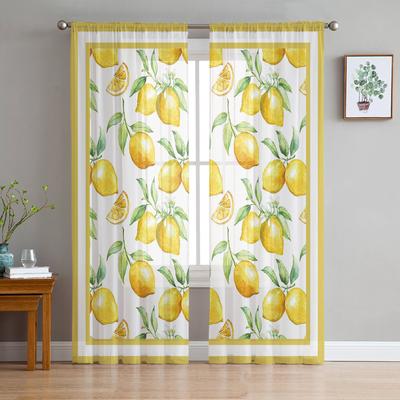 Aquarell Zitronenfrucht Transparente Vorhänge zur Wohnzimmerdekoration Fenstergardinen für die Küche Tüll Voile Organza Vorhänge