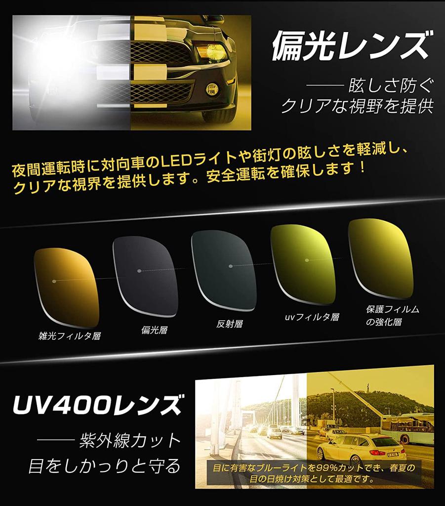 [TINHAO] Night Vision Sunglasses, Night Driving Sunglasses, Night Glasses, Over-Glasses, Yellow Lenses, Lightweight, for Night Fishing, Night