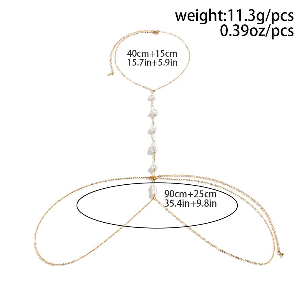 Boho Sexy Baroque Pearl Cross Chest Bra Waist Belly Chain Necklace for Women Summer Bikini Body Jewelry Y2K Wedding Accessories