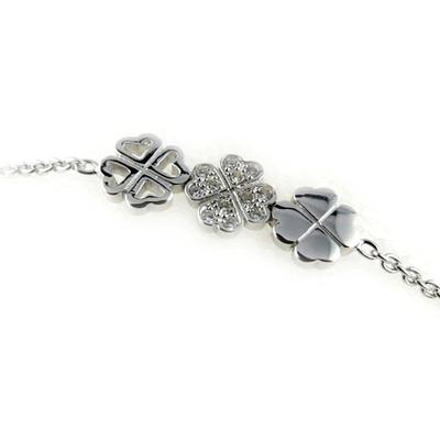 [L0066] - Weißes 'Klee'-Silberarmband
