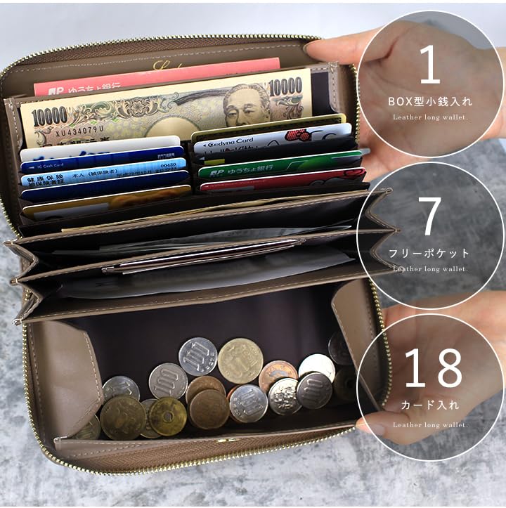 Lizdays Women's Genuine Leather Long Wallet with Automatic Receipt and Coin Separation, Skimming Prevention, and Coin Thru (Gold)