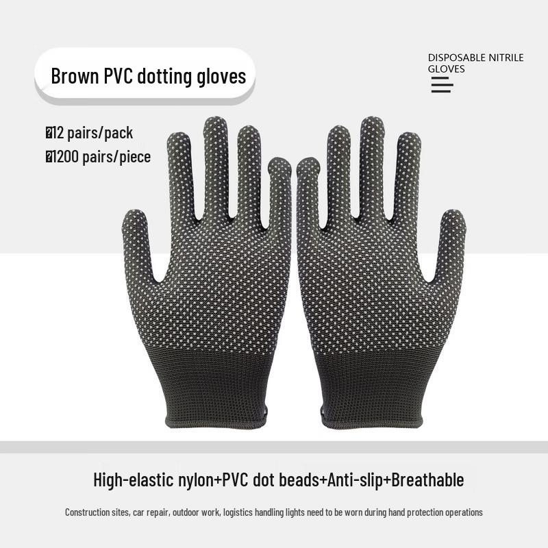 Huiboshi 13-Gauge Nylon Dotted Work Gloves (12 Pairs)
