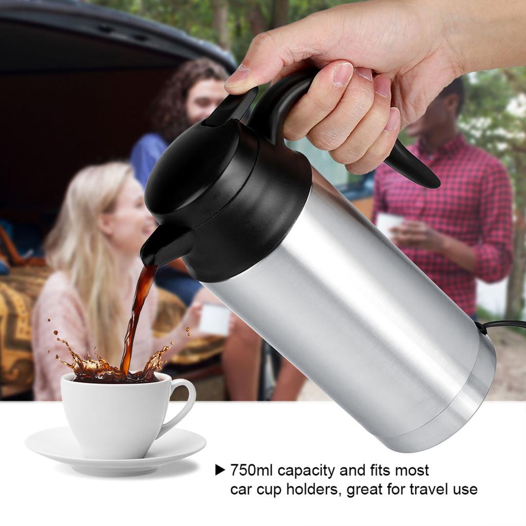 12V 750ML Car Heating Cup Stainless Steel Electric Kettle Water Coffee Milk Thermal Mug for Auto Car Winter Accessories