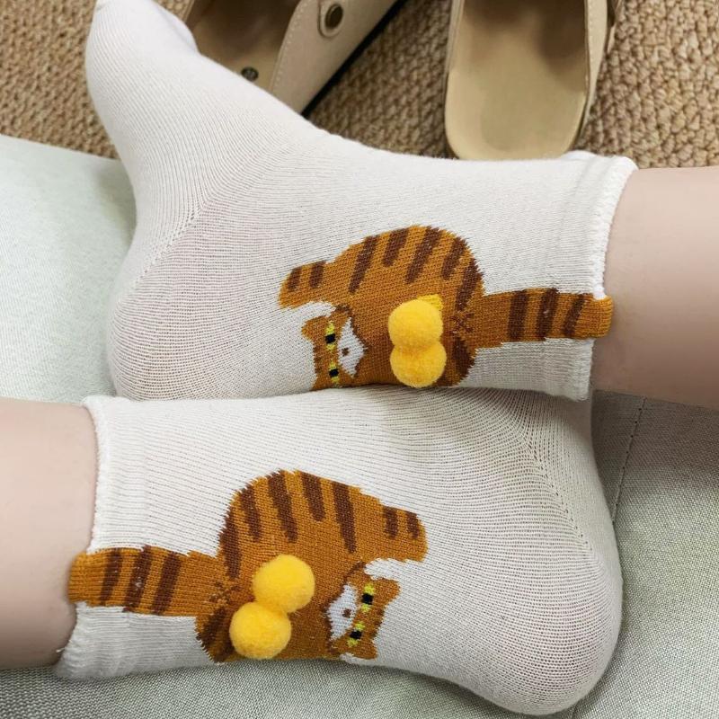 Cute Cat Socks with Balls Cute Cotton Women Funny Socks with 3D Plush Balls