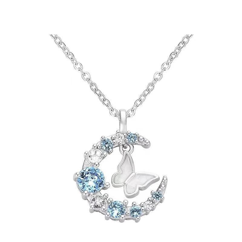 Fashion Sparkling Crystal Necklace Female Exquisite Moon Butterfly Chain Necklace For Women Choker Collar Wedding Party Jewelry Gift