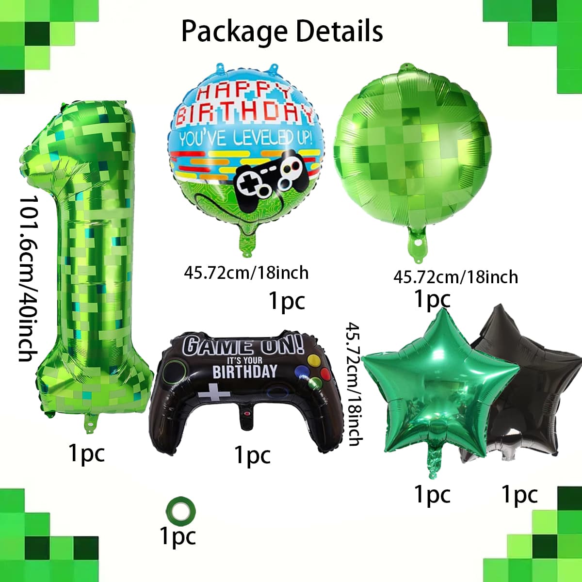 Game Theme Birthday Balloon Set 40inch Pixel Digital Balloon 0-9 Game Console Shaped Balloon Birthday Party Decoration 40inch