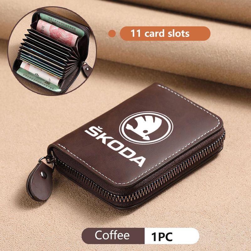 For Skoda Car Leather Wallet Motor ID Credit Card Ticket Storage Bag Octavia Superb RAPID FABIA KAMIQ KAROQ KODIAQ YETI kybf34