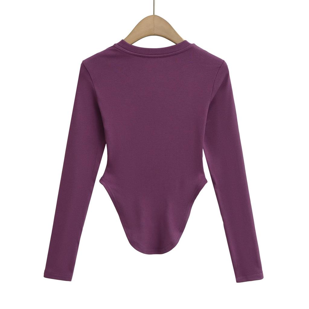 Women's Pilates Crew Neck Long Sleeve Yoga Top - Curved Hem, Spring/Summer Style