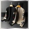 Men's Knitted Cardigan Sweater Slim Fit Autumn and Winter V-Neck Plaid Line Casual Jacket