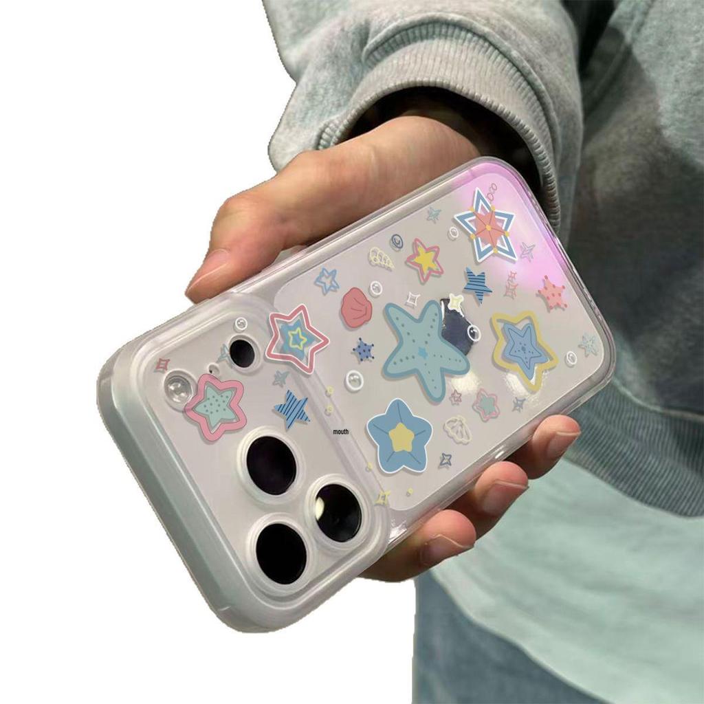 Transparent Starry Button Phone Case for Apple 17/16/15/14 Advanced